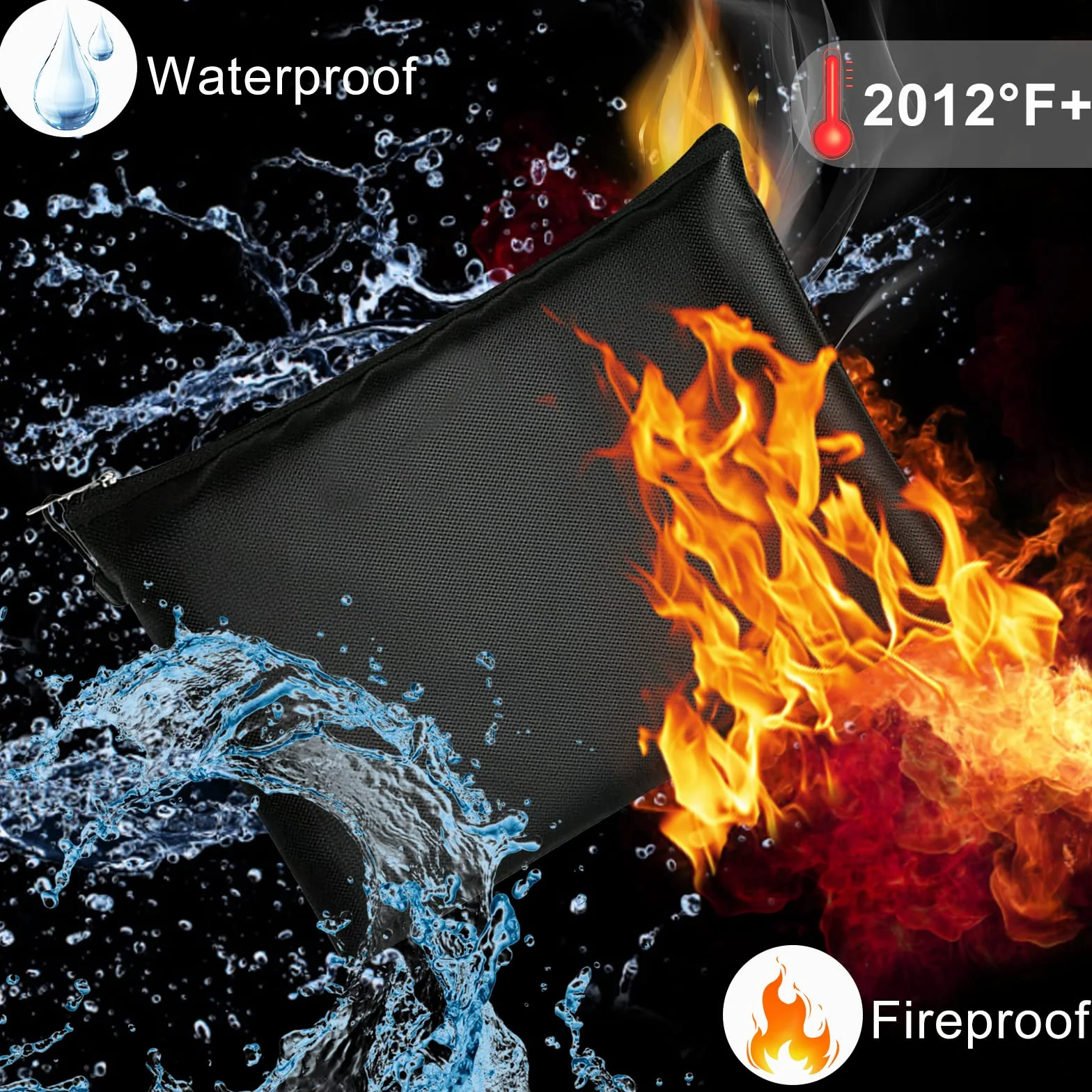 DBREAKS 2 Pezzi Borsa per documenti ignifuga 29 x 20 cm, Nero Borsa a prova di fuoco, borsa impermeabile del documento, Sacchetto Antincendio Impermeabile, per documenti, contanti, passaporto