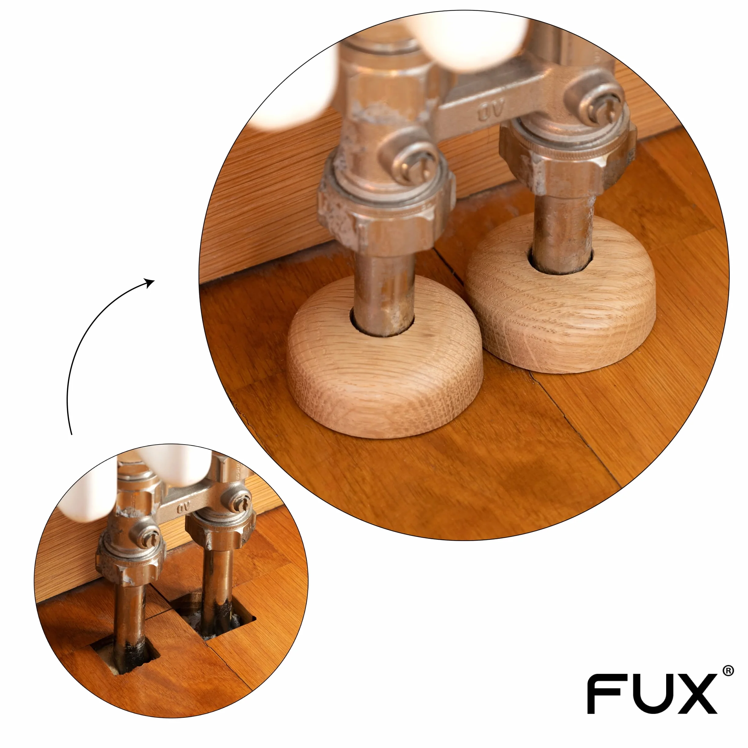 FUX 10 rosette per tubi di riscaldamento singoli, 15 mm – 22 mm, copertura per tubi, rosette di copertura, riscaldamento, rivestimento, rosette per radiatore, legno, parquet, rosette in legno (15 mm,