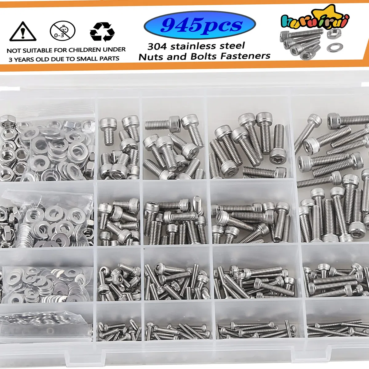 M2 M3 M4 M5 Dadi e Bulloni Rondelle Set Assortito 304 Acciaio Inox Presa Hex Cap Vite Bulloni e Dadi Kit 945pcs Viti a macchina filettata Set di Bullonis Hex Bolt Sets Attrezzi di riparazione