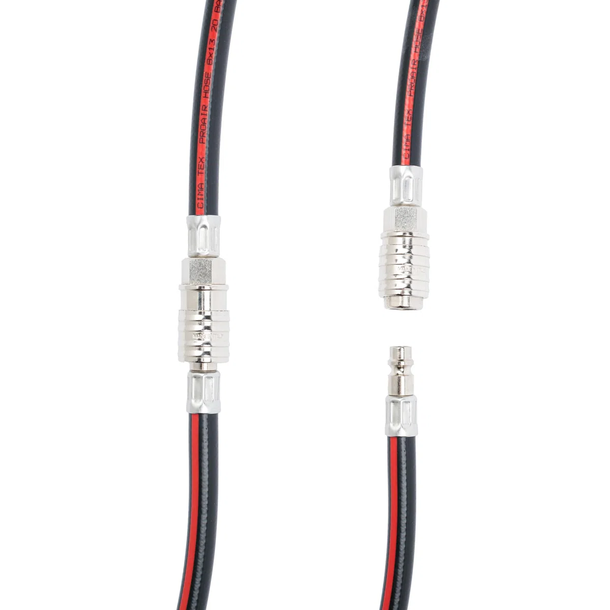 Tubo flessibile per aria compressa in PVC retinato Ø 8 x 13 mm lunghezza 20 mt completo di raccordi ad attacco rapido universale. 100% Made in Italy