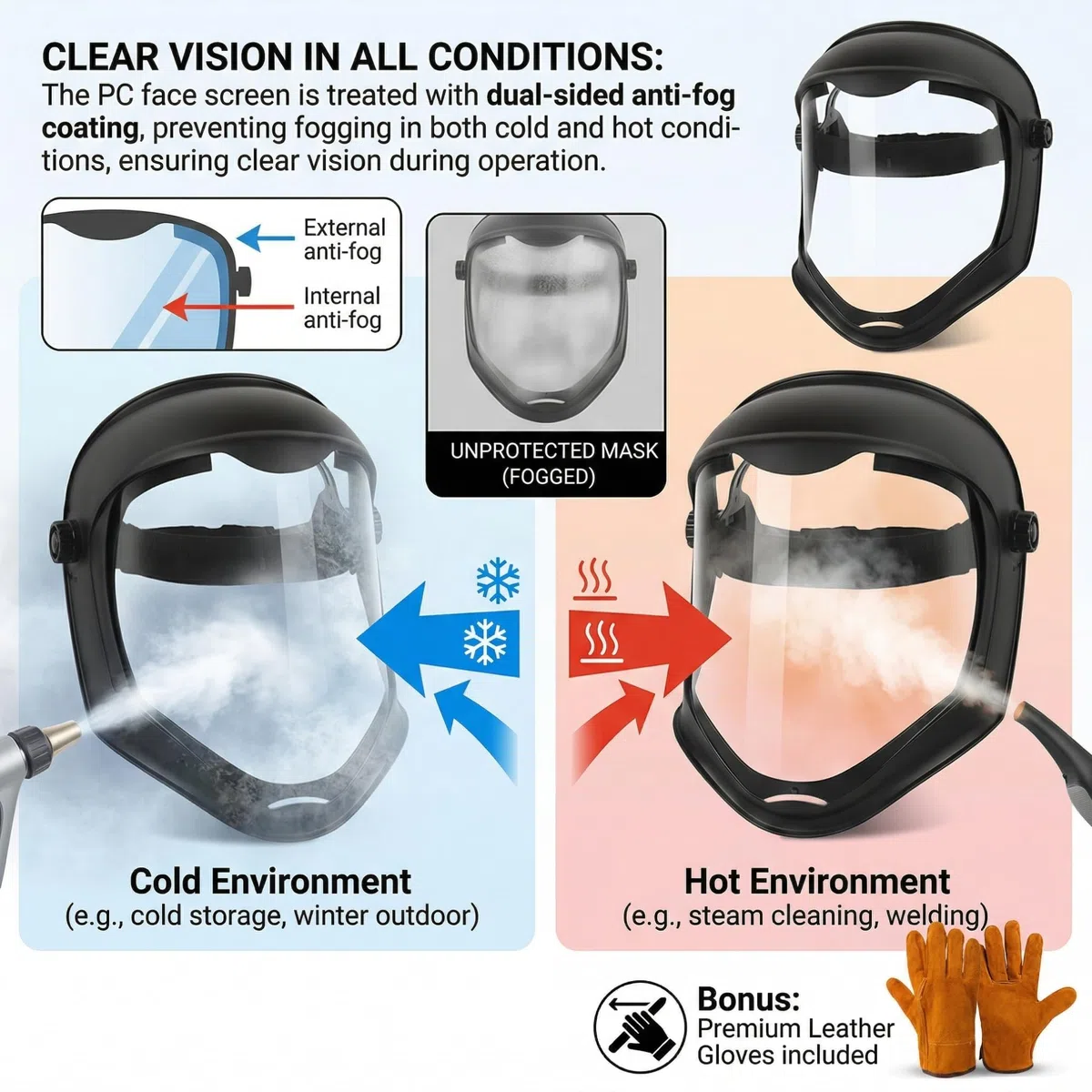 Maschera integrale, Visiera integrale antiappannamento HD con guanti, Visiera per PC resistente agli urti, Maschera di protezione per smerigliatura, saldatura, falciatura del prato, prodotti chimici