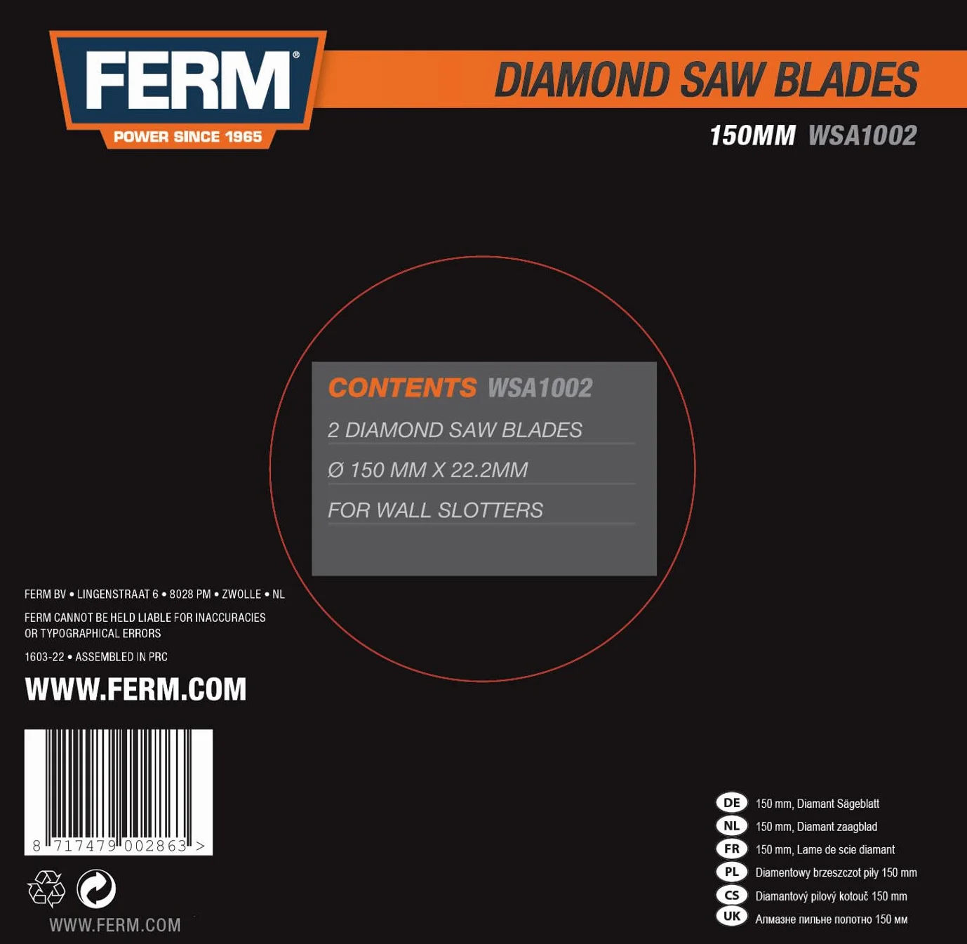 FERM Lama diamantata 150mm (2 pezzi) - per scanalatore da muro