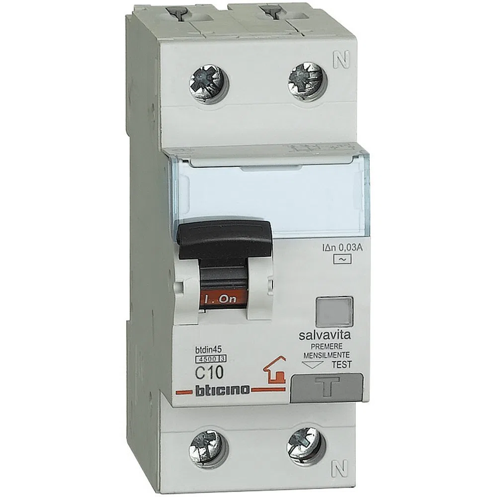 BTicino GC8813AC10 BTDIN Interruttore Magnetotermico Differenziale 1P+N, 4.5 kA, Idn = 0.03 A, In = 10 A