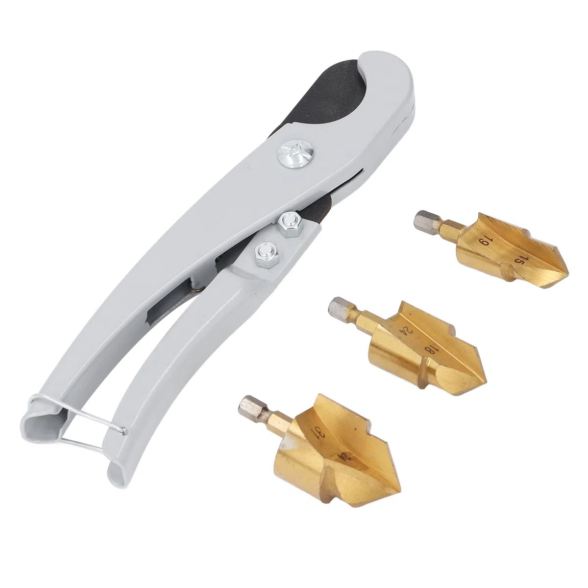 Kit 3 Pezzi Frese Svasatrici PPR per Tubi Idraulici in Plastica con Tagliatubi Rapido – Punte a Scalino 1531mm per Riparazione e Allargamento