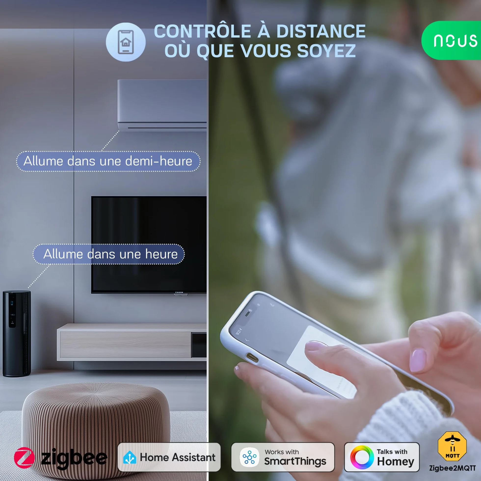 NOUS A7Z Presa Intelligente ZigBee con Monitoraggio Energia, 16A, Controllo App & Voce, Timer e Programmi, Compatibile con Alexa, Google Home, Home Assistant, Tuya, Richiede Hub ZigBee, 2 Pack