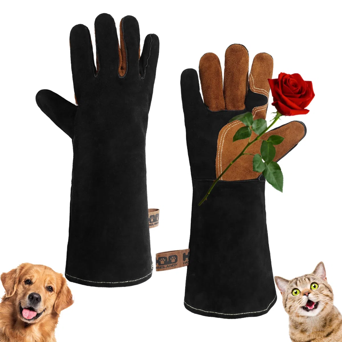 HANDLANDY Guanti per manipolazione animale, a prova morso, ideali potatura rose, giardinaggio, falconeria, toelettatura animali domestici (nero caffè, 40,6 cm)