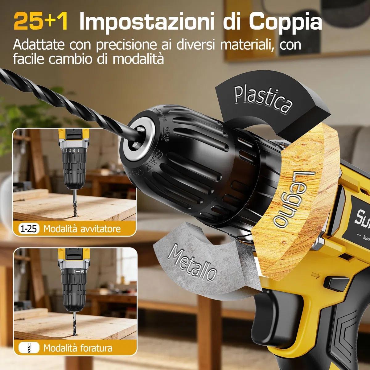 Avvitatore a Batteria 2000mAh - 21V Trapano Avvitatore Batteria 45Nm Max, Compatibile con Batteria Ma-kita 18V, 25+1 Coppia, 10mm Mandrino, Luce LED, 2 Velocita Avvitatore Elettrico, Fai da te