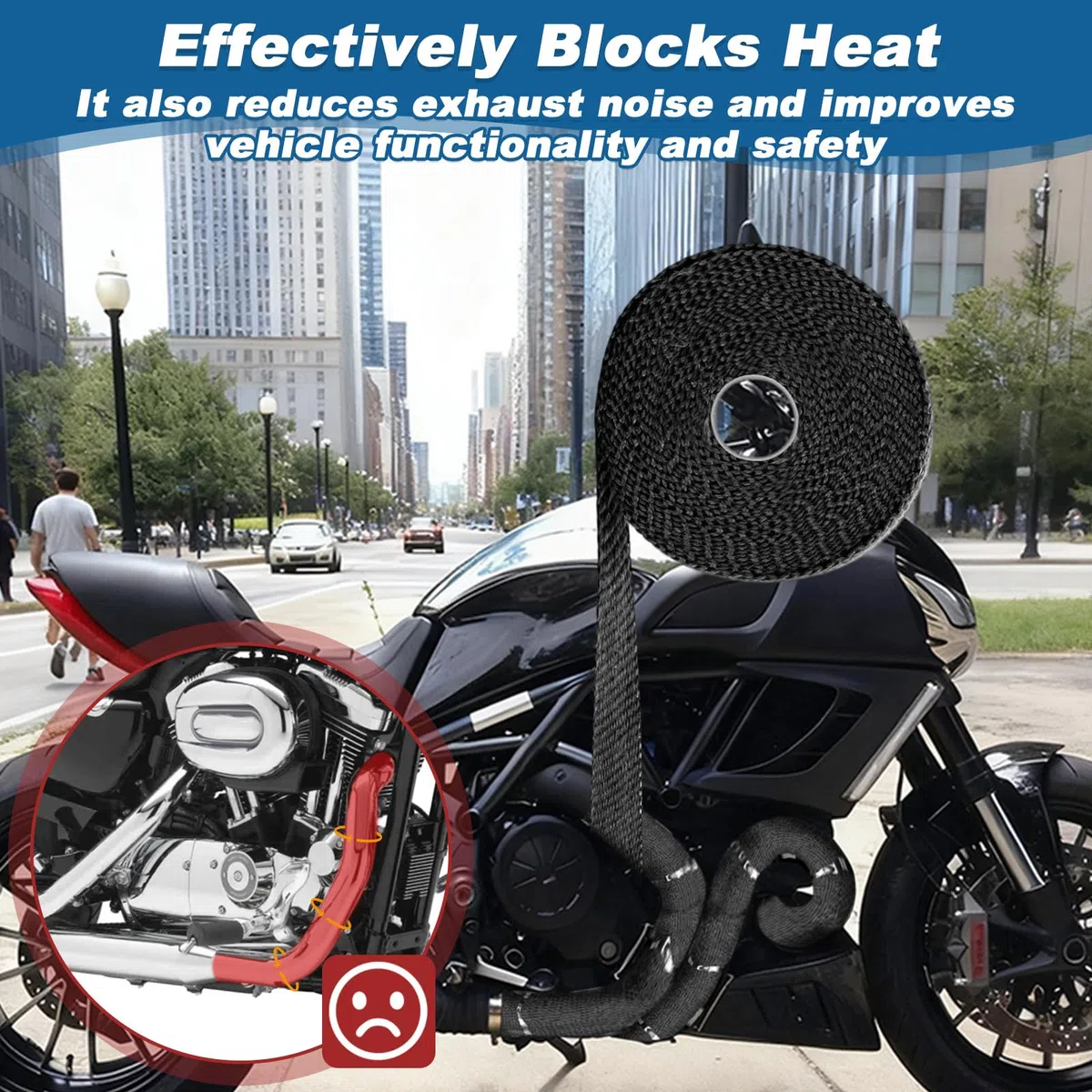 Benda Termica Scarico Marmitta con 10 Fascette Metalliche e Guanti, Fascia Protezione Calore 10M x 5cm,Termiche Bende Auto Fibra Vetro,Nastro Termico Isolante per Tubo Scarico Moto e Automobile (Nero)