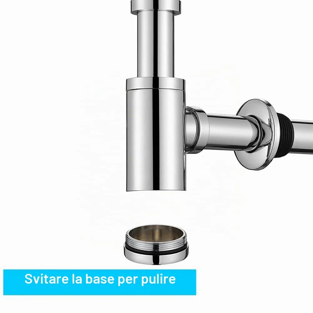 ONECE Sifone Tubo Universale per Lavabo Bagno in Acciaio Inox, 1 1/4" x 32 mm, Altezza Regolabile 15-23 cm, con Manicotto in Gomma, Anti-odore & insetti, Cromato