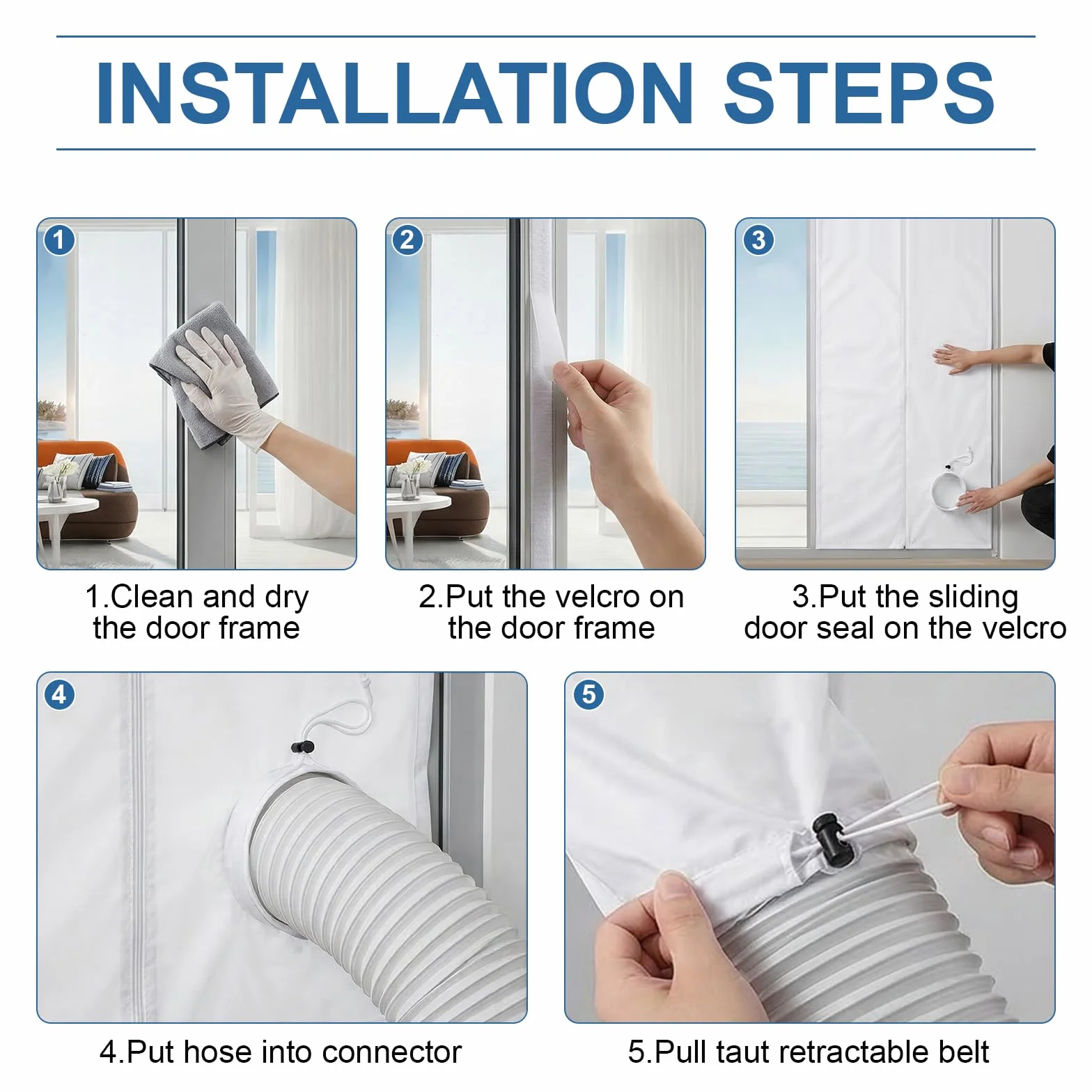 Ninonly Universale Guarnizione Porta Condizionatore con Cerniera,Installazione Facile,Blocca l'Aria Calda Adatto alla Maggior Parte dei Condizionatori Portatili per Porte(90x210cm)