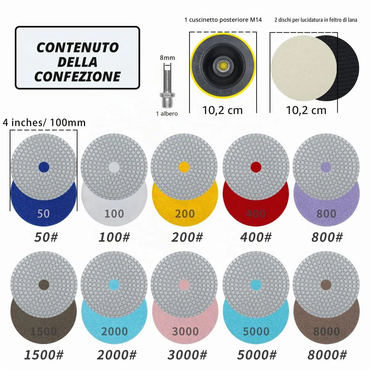 Diamante lucidatura pad 14 pezzi set di tamponi per lucidatura 100mm wet diamantati pastiglie disco diamantato per lucidatura di pietra lucidatrice pavimenti marmo