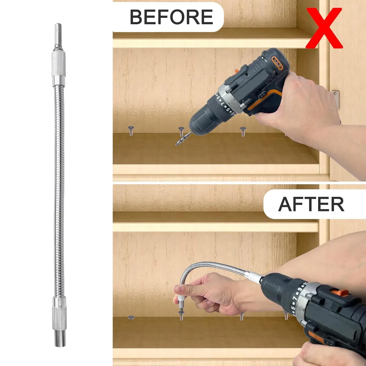 3 pezzi Prolunga Flessibile per Trapano e Avvitatore 150mm/200mm/300mm 1/4" Prolunga Trapano Flessibile Estensione flessibile del cacciavite,flessibile drill bit staffa per albero drilling rig