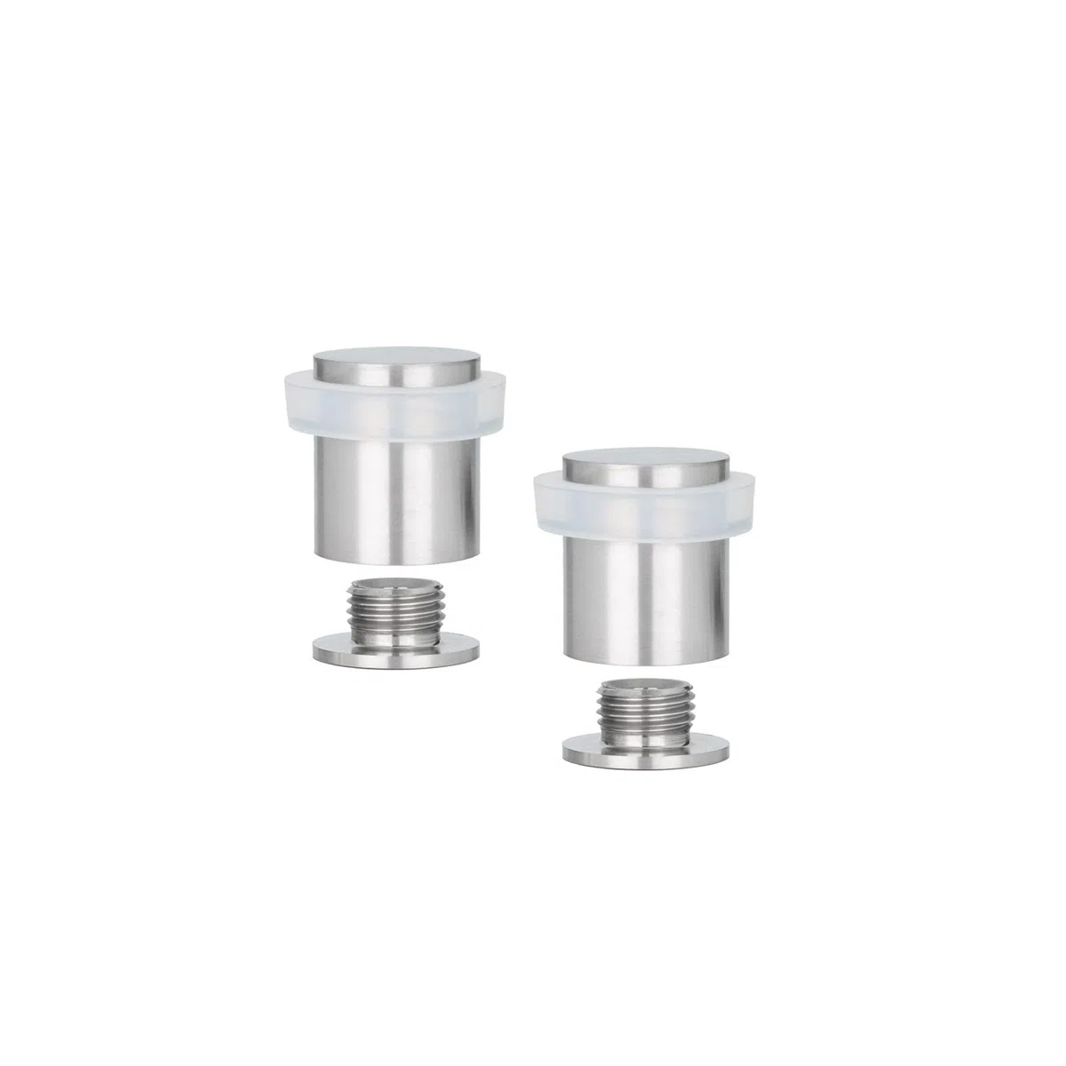 EVI Herrajes | Pack con 2 Fermaporte| Ø20 x 25 mm |Acciaio Inox Finitura Opaca con Gomma Bianca di Silicone Naturale | Compresi utensile, vite + tassello di fissaggio| I-181
