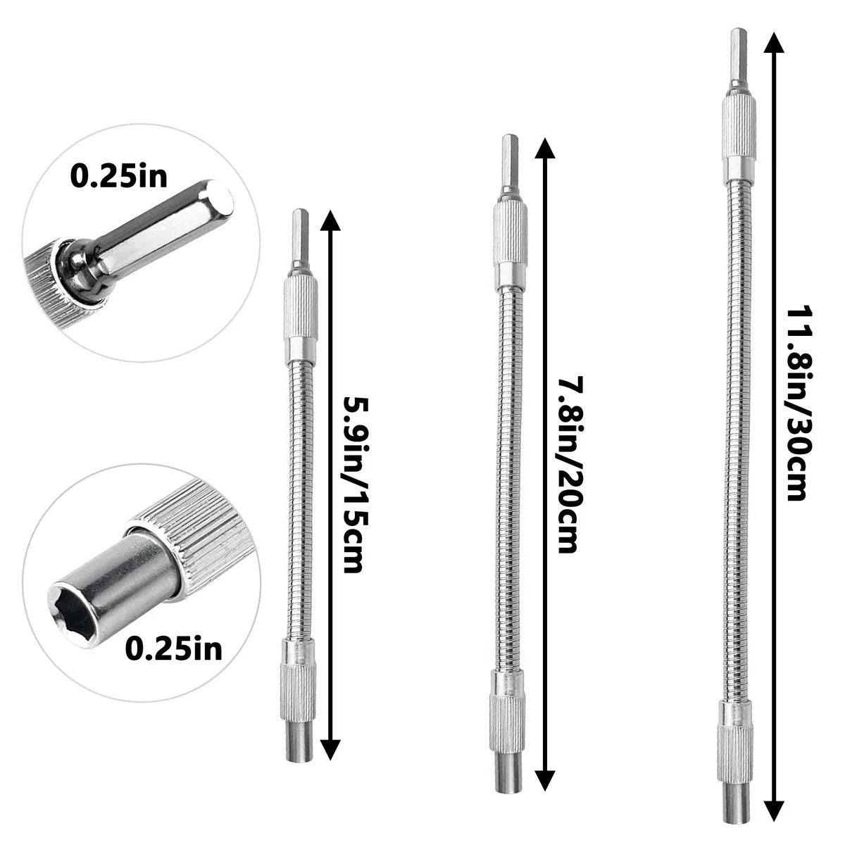 3 pezzi Prolunga Flessibile per Trapano e Avvitatore 150mm/200mm/300mm 1/4" Prolunga Trapano Flessibile Estensione flessibile del cacciavite,flessibile drill bit staffa per albero drilling rig