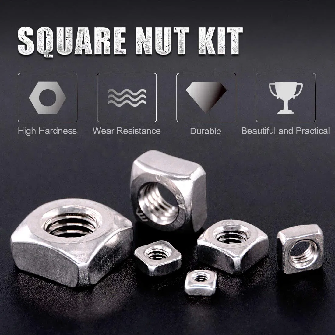 Swpeet - Dadi quadrati metrici in acciaio inox M3 304, filettatura metrica, filettatura grossolana, M3 M4, M5 M6 M8 M10, Square-4, Assortment Kit-220P
