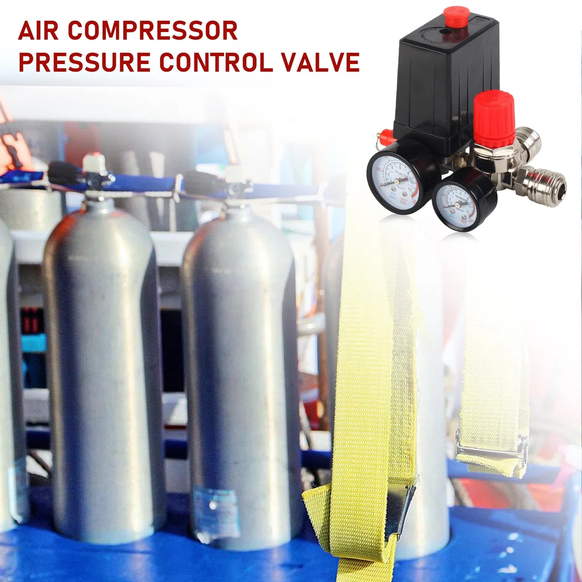 Interruttore di pressione per compressore 220V con regolatore di pressione e 2 manometri, valvola di controllo del compressore d'aria, interruttore del compressore con valvola di sicurezza e giunti
