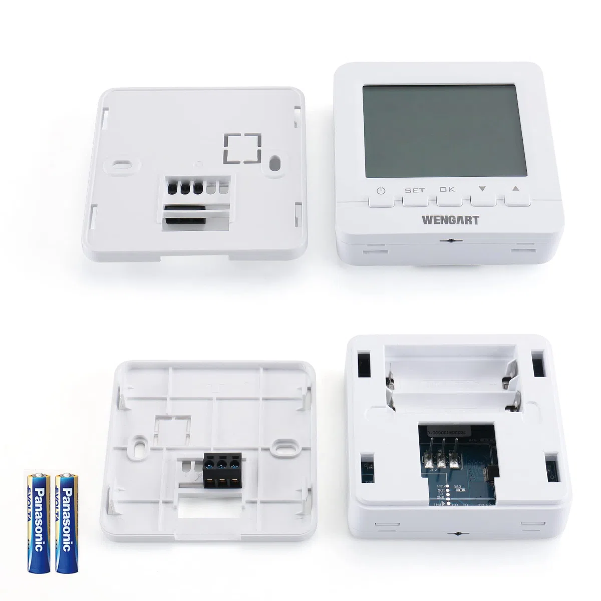 Wengart Cronotermostato Digitale Programmabile per Caldaia a Gas e Camino, Alimentato a Batteria, Contatto Pulito COM-NO-NC, Ampio Display LCD Retroilluminato, Bianco, WG02B05BW