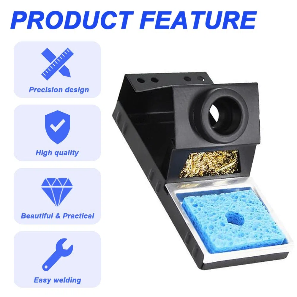 Supporto per saldatore, Stabile supporto portatile per saldatore con lana d'ottone, spugna per la pulizia, slot per punte di saldatura, non necessita di acqua