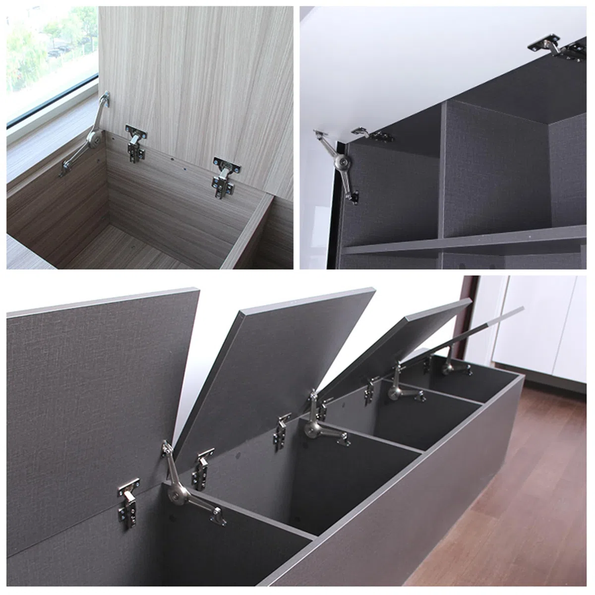 Duo Standard Versione Leggera Sistema di Supporto per Porta a Ribalta Staffe per Cerniere per Ante di Armadi in Legno Telai in Alluminio Fissaggio Armadio Cucina Ammortizzatore Argento 2 set