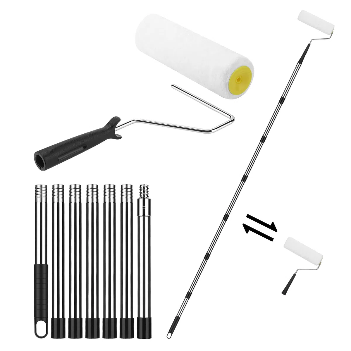 Rullo per Pittura da 23 cm con Asta di Estensione, Roller Paint Portatile con Impugnatura Antiscivolo e Grande Carico Vernice, Rullo in Microfibra Professionale per Pittura, Pareti, Soffitti