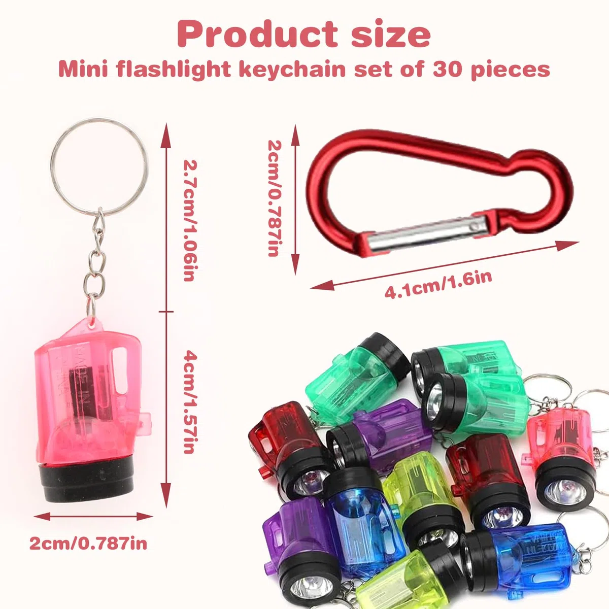 30 mini torcia tascabile portachiavi torcia a LED per campeggio, attività all'aperto, escursioni, regalo per feste con 5 moschettoni