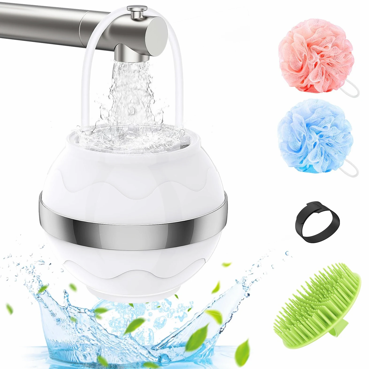 MoKo Filtro Acqua per Bambini e Adulti, Filtro per Vasca da Bagno, Addolcitore D'acqua per una Pelle più liscia, Capelli e Unghie, Filtro da Bagno con Palla da Doccia e Spazzola per Shampoo, Bianco