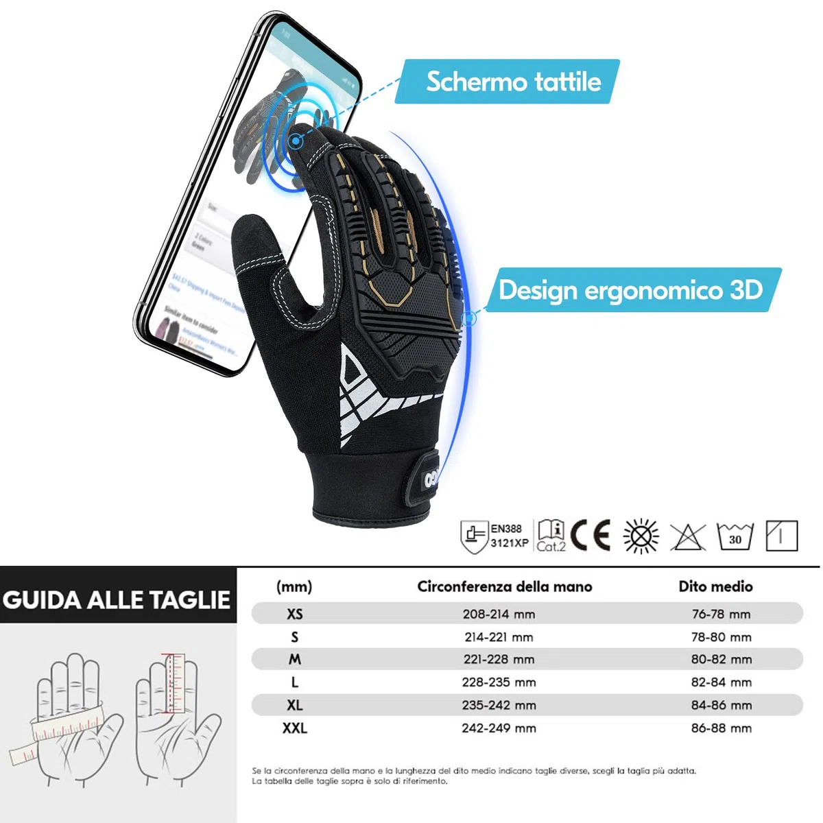 Vgo... Guanti da Lavoro Uomo Resistenti, Guanti Antivibrazione Meccanico Antiurto in Pelle, Guanti Protettivi Sicurezza Pesante Rigger Heavy Duty per Decespugliatore Camionista Edilizia, 1 paio