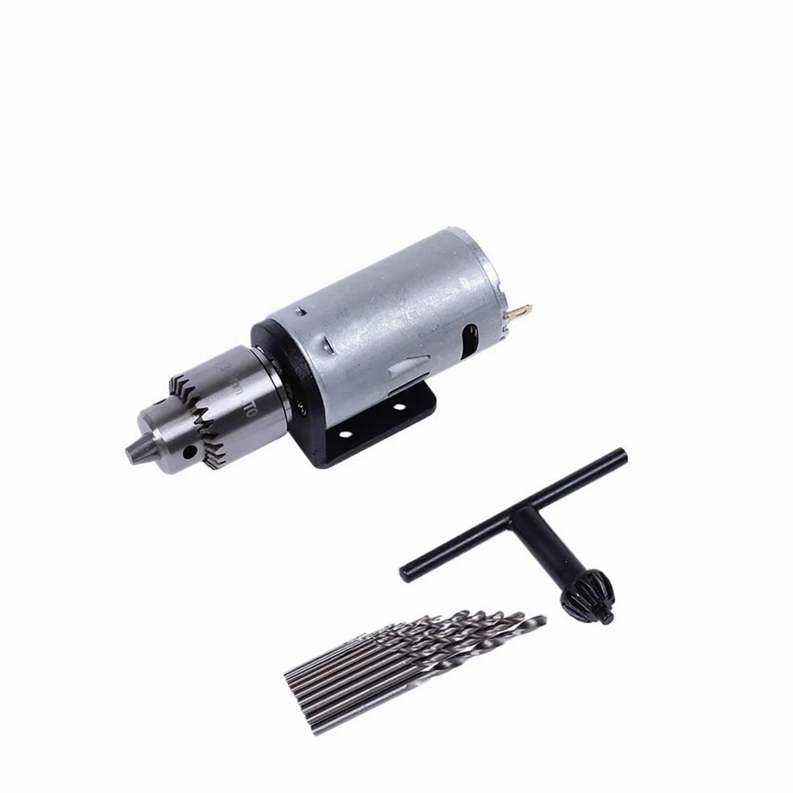 Mini trapano a colonna, trapano a colonna da banco Mini DC 5-12V Motore elettrico Trapano a mano Set di perforazione con punte elicoidali JTO Mandrini Supporto for staffa for PCB in legno per fai da t
