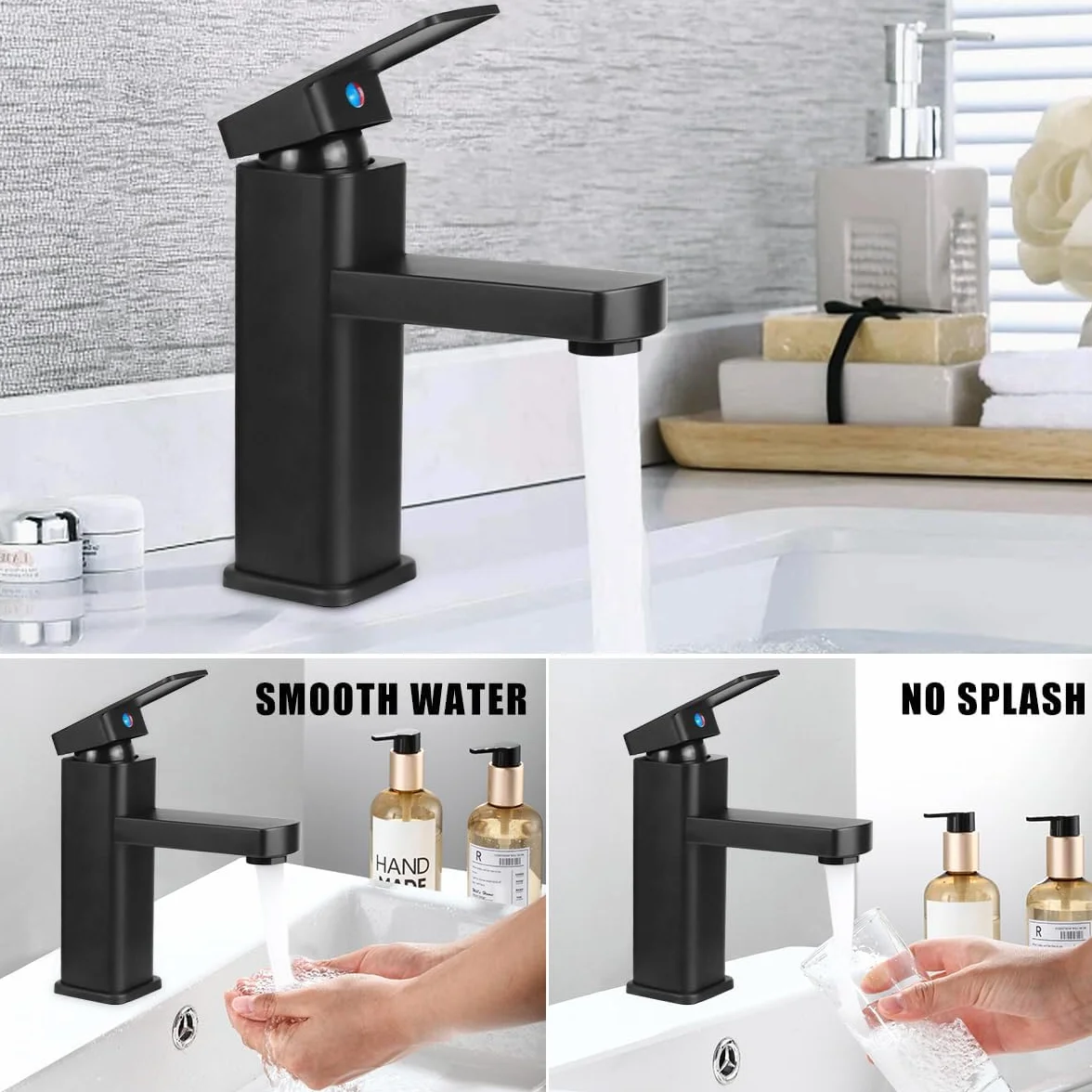 Rubinetto Bagno Lavabo Nero, Miscelatore Rubinetto Bidet Nero con Acqua Calda e Fredda Disponibile, Miscelatore Bagno Lavabo con due Flessibili, per Wc(C)