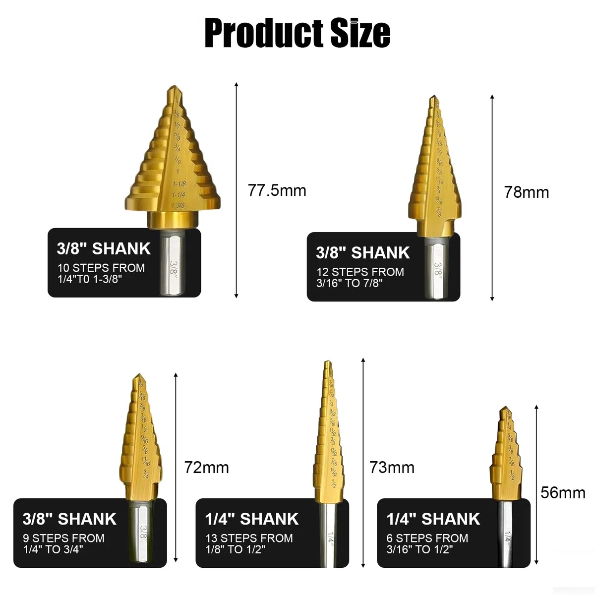 5 Pezzi Fresa Conica per Metallo, Punta Conica Trapano HSS in Titanio (5 – 13 mm, 3 – 13 mm, 6 – 19 mm, 5 – 22 mm, 6 – 35 mm), Legno, Svasatore Frese per Metallo con Custodia in Alluminio
