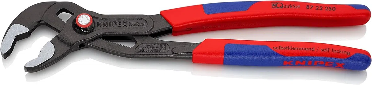 KNIPEX Cobra QuickSet Pinza regolabile di nuova generazione per tubi e dadi bonderizzata grigia rivestiti in materiale bicomponente, forma, 87 22 250