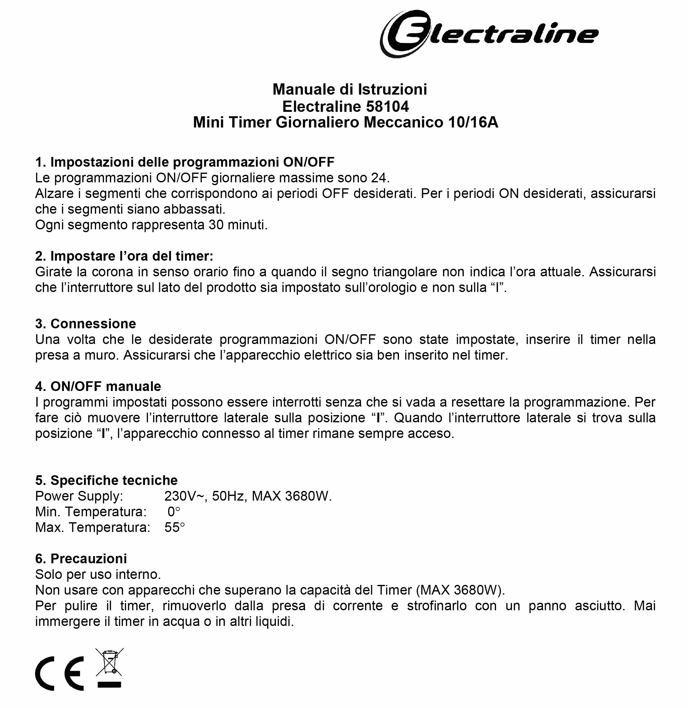 Electraline 3333 Kit 3 pezzi, Programmatore Timer meccanico giornaliero, 3680 W, 250 V, Set di 3