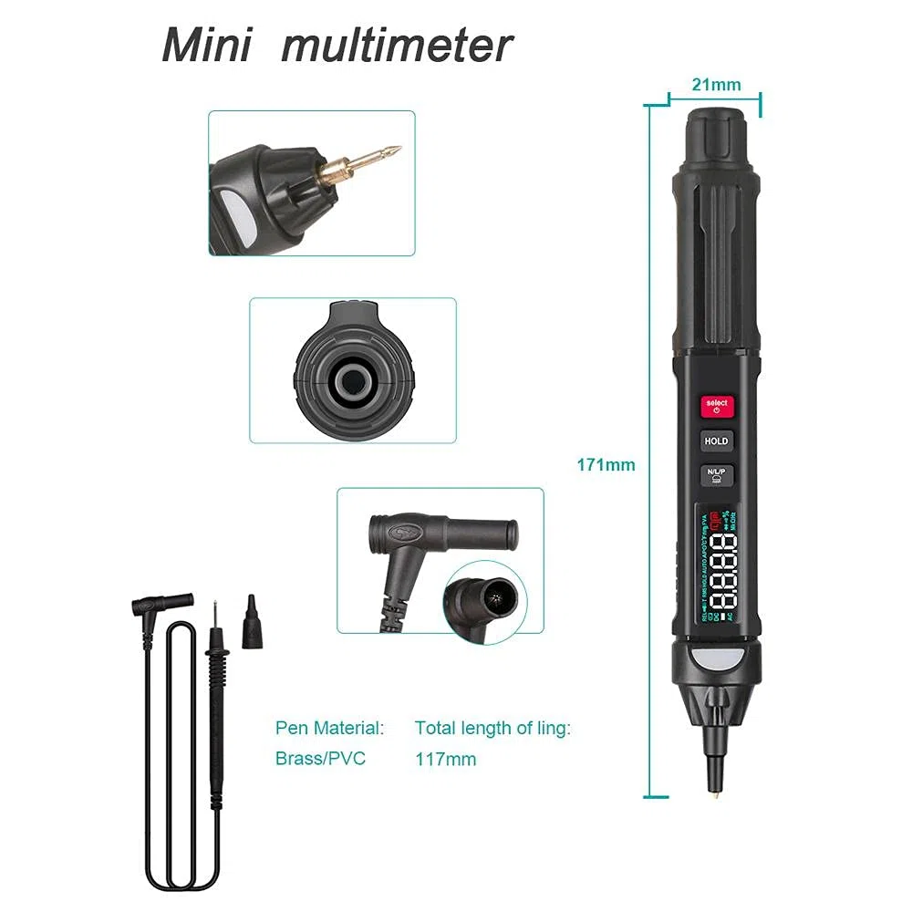 Jadeshay Penna Rilevatore di Tensione Display LCD Penna a Tester Multimetro Digitale Senza Contatto con Allarme Acustico e Visivo,Supporto Misurazione di Voltmetro Resistenza AC DC Diodo e Frequenza