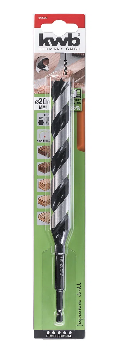 kwb 42920 AKKU-TOP 3-S Japan snake bit 042920 (20mm, con gambo esagonale 1/4" e 235mm di lunghezza totale, affilatura speciale super tagliente, per legno morbido e duro), 20 mm, D