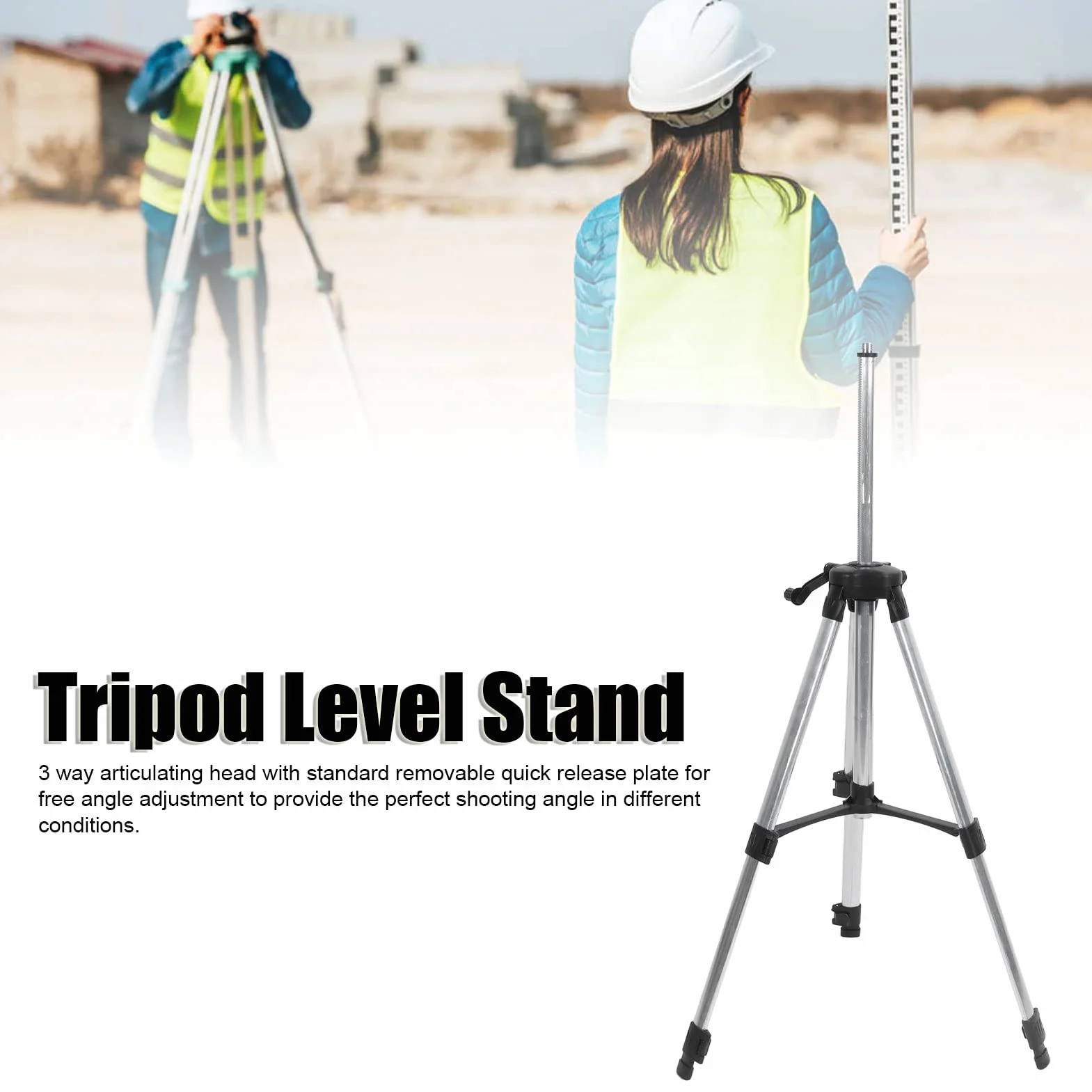 Treppiede per Livella, Treppiede in Alluminio Allungabile da 4,9 Piedi con Livella a Bolla, Gambe Pieghevoli, Piedini Antiscivolo, Custodia per il Trasporto