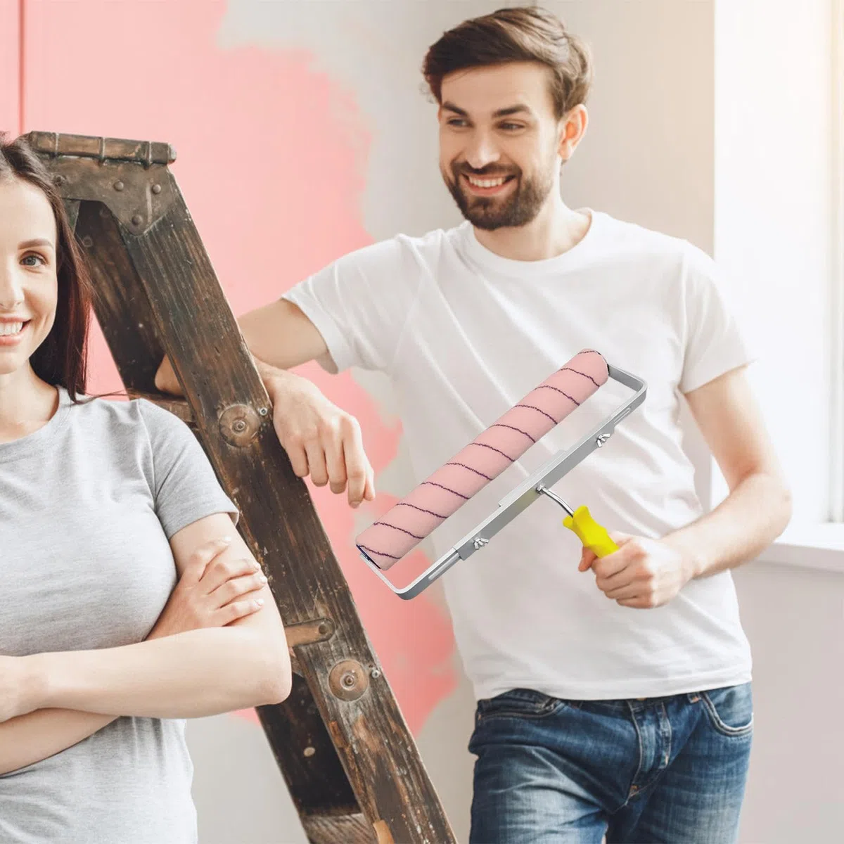 Grande Rullo per Vernice, Rullo per Soffitto Senza Set Antigoccia, Robusto Set di Rulli per Vernice, Rullo per Soffitto con Telaio, Rullo da Pavimento Largo e Leggero in Lega di Alluminio per Esterni