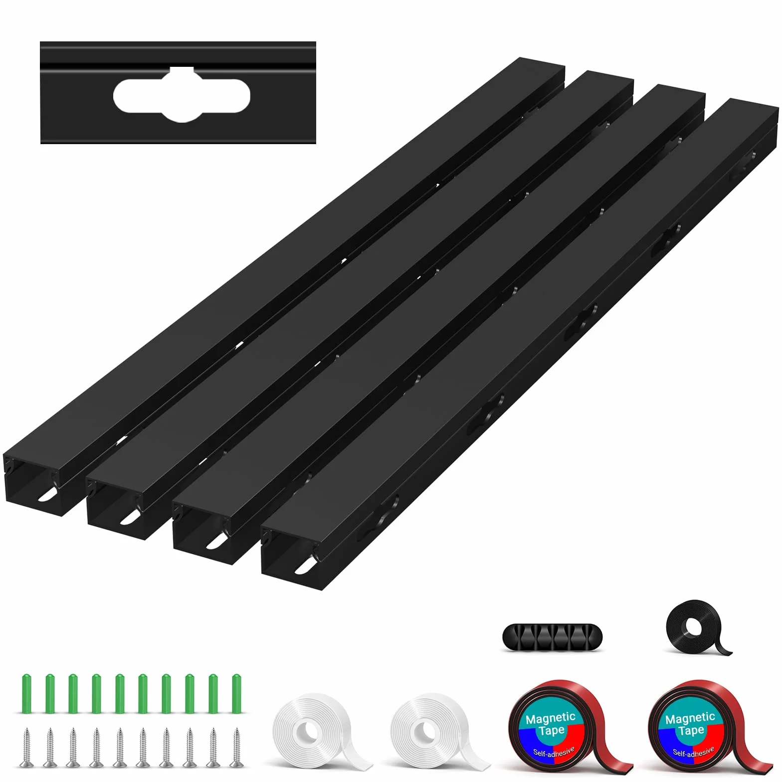 Gestione dei cavi sotto la pista da scrivania, Canalina Passacavi Adesiva Magnetic Nera, 3 Metodi di Montaggio per Nascondere Computer, Scrivania da Gioco, Rete, TV, Cavo di Alimentazione (4PCS)