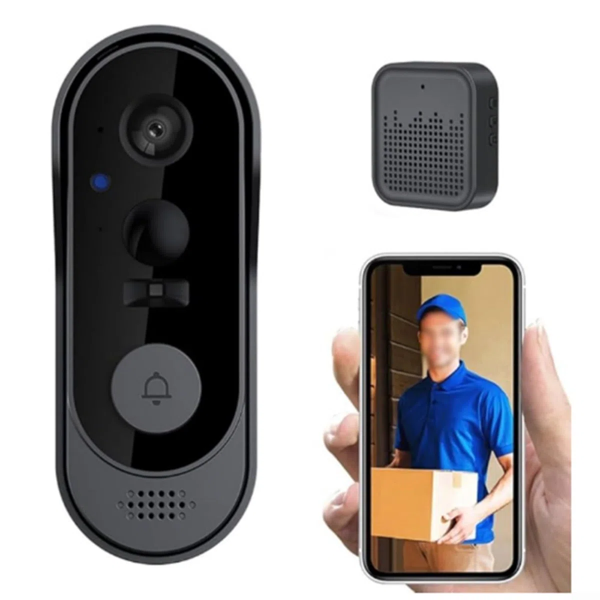 Videocitofono wireless 1080p con audio bidirezionale, notte, senza abbonamento, WiFi 2.4G, compatibile per la sicurezza domestica interna ed esterna, rilevamento del movimento, facile