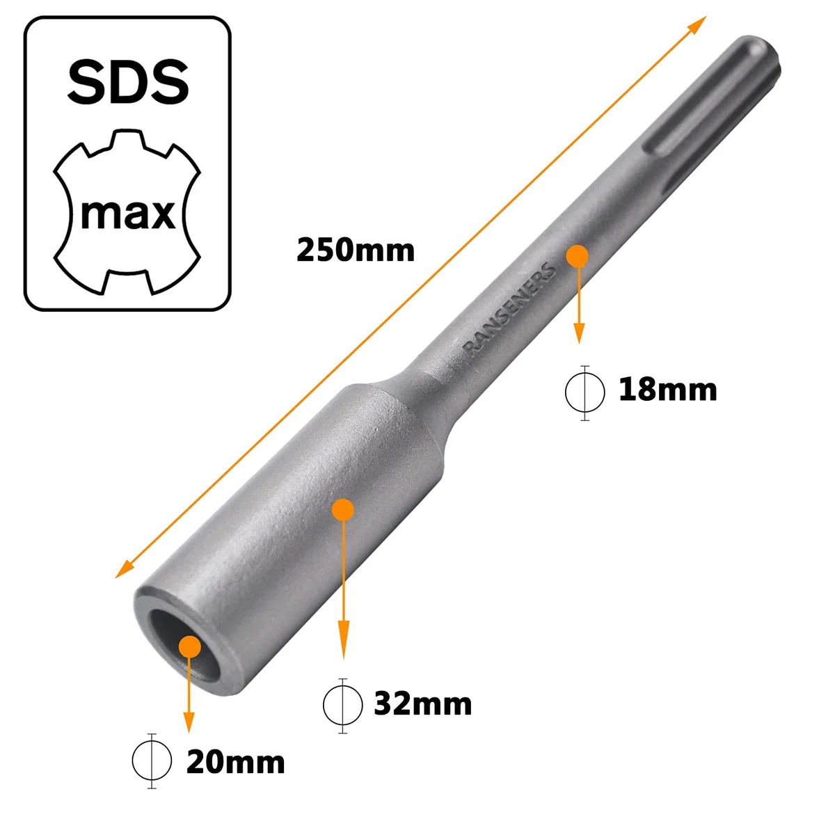 Driver per chiodi a terra professionali, Útil para clavos SDS-Max, 250mm diametro Ø20 mm, Realizzato in acciaio temprato