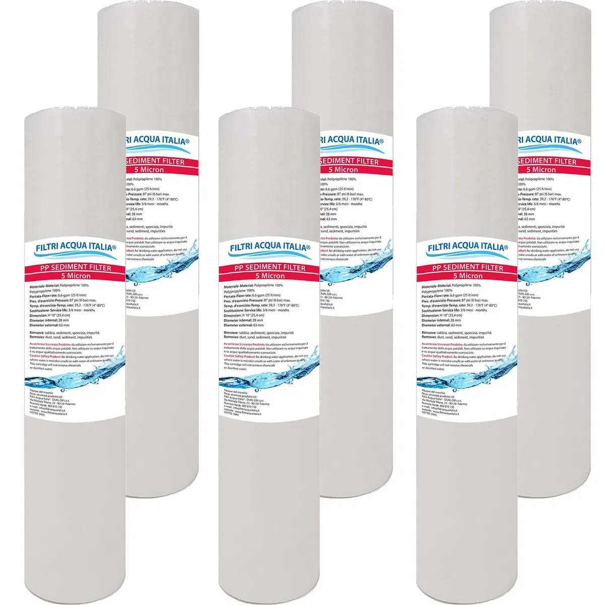 FILTRIACQUAITALIA Cartuccia Filtro A SEDIMENTI 10 Pollici Micron 5 per OSMOSI INVERSA DEPURATORE Acqua Set 6 Pezzi