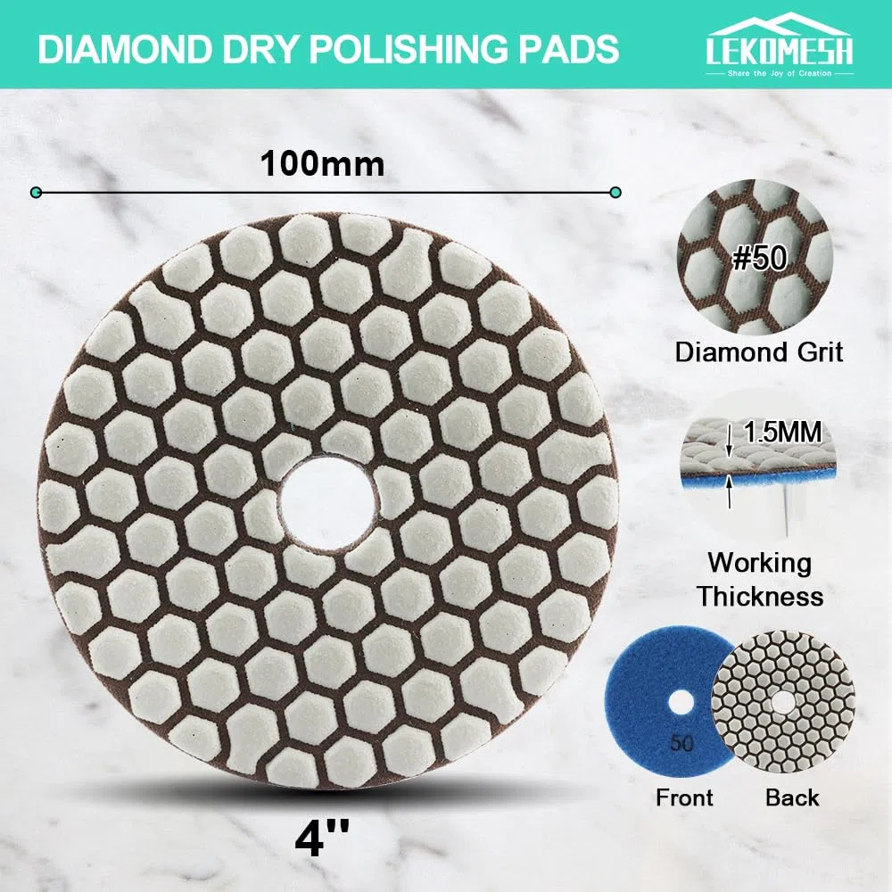 Dischi Lucidatura Diamantati LEKOMESH - 8 pezzi 100MM #50 Platorelli per Lucidatura a Secco Diamantati per Granito Marmo Pietra artificiale Quarzo,Tampone di Lucidatura