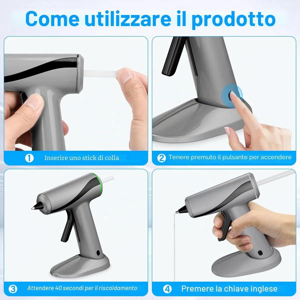Pistola Colla a Caldo Senza Fili, pistola colla caldo professionale con batteria da 2000 mAh, Preriscaldamento rapido in 40 secondi, per fai da te, artigianato e riparazioni rapide
