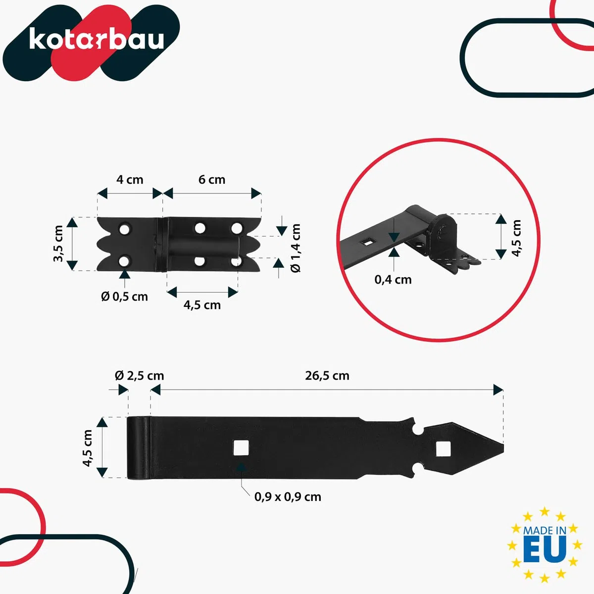 KOTARBAU - Cerniera a bandella per porta, 300 mm, con gancio, rivestimento in polvere, 2 pezzi