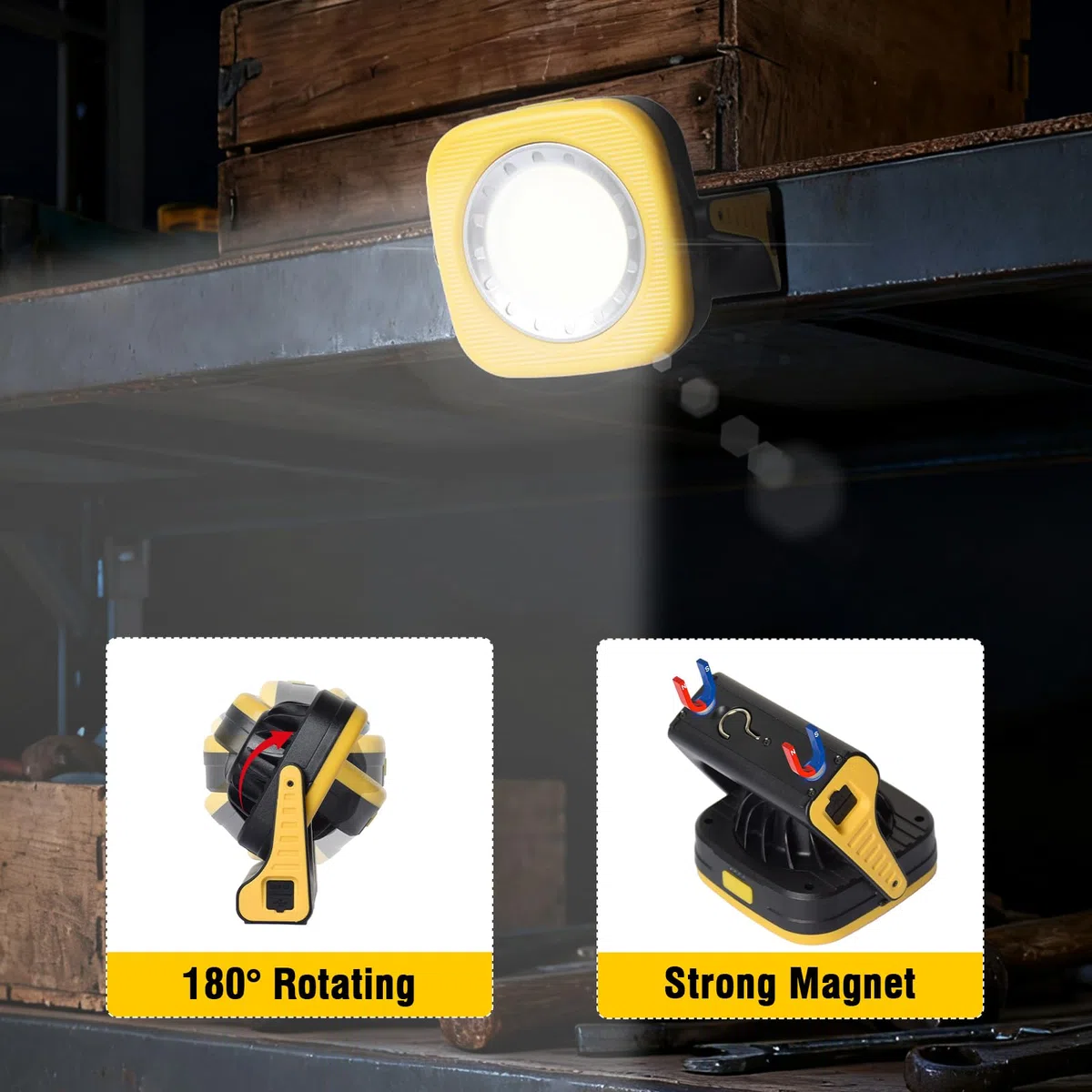 Lampada da Lavoro a LED Ricaricabile con Magnetico,Lunga Autonomia | 2 modalità, orientabile, 5000 mAh, 1000 LM, impermeabile, ideale per officine, riparazioni auto e cantieri
