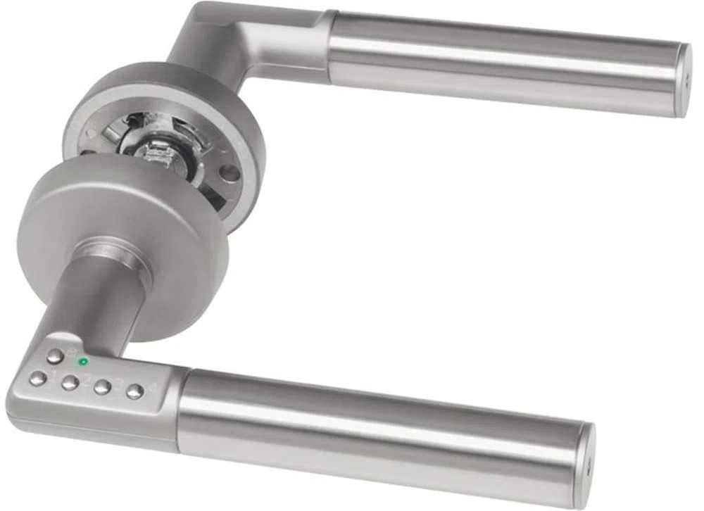 Assa Abloy Maniglia con Sblocco Tramite Codice per Porte, Alimentata a Batteria, D8812H000 Grigio, apertura con mano destra