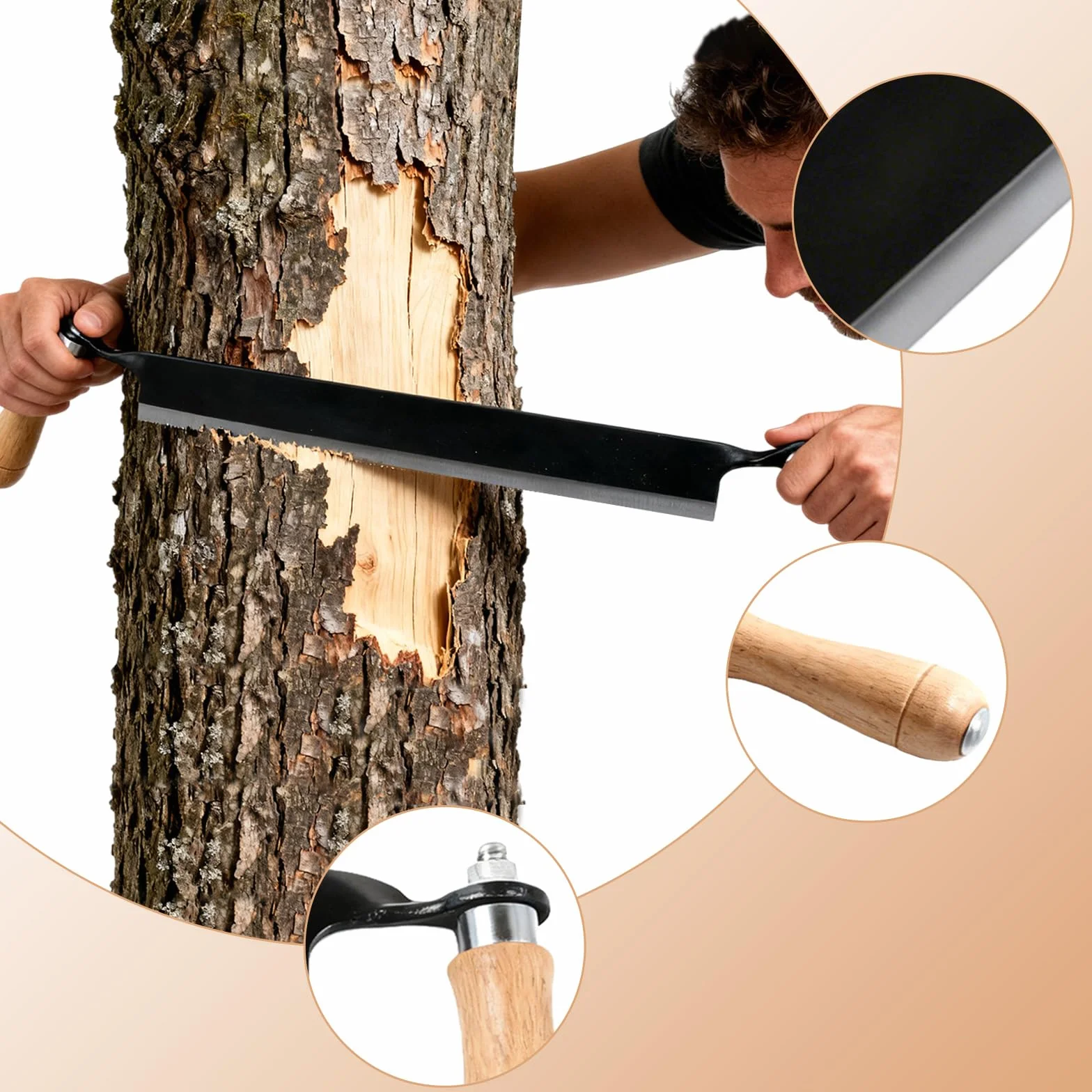 GBKDQQ Coltello da traino per legno: 8 pollici Multifunzionale coltello con manici in legno, coltello da traino, ferro per la lavorazione del tronco d'albero, spelucchino per la lavorazione del legno