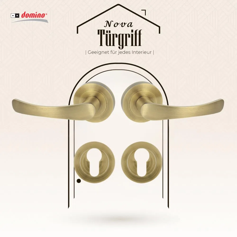 domino Maniglia per Porta Modello Nova della Serie R M3 in Ottone con Cilindro a Profilo, Finitura in Alluminio e Bronzo, Design Elegante e Resistente per Porte Interne