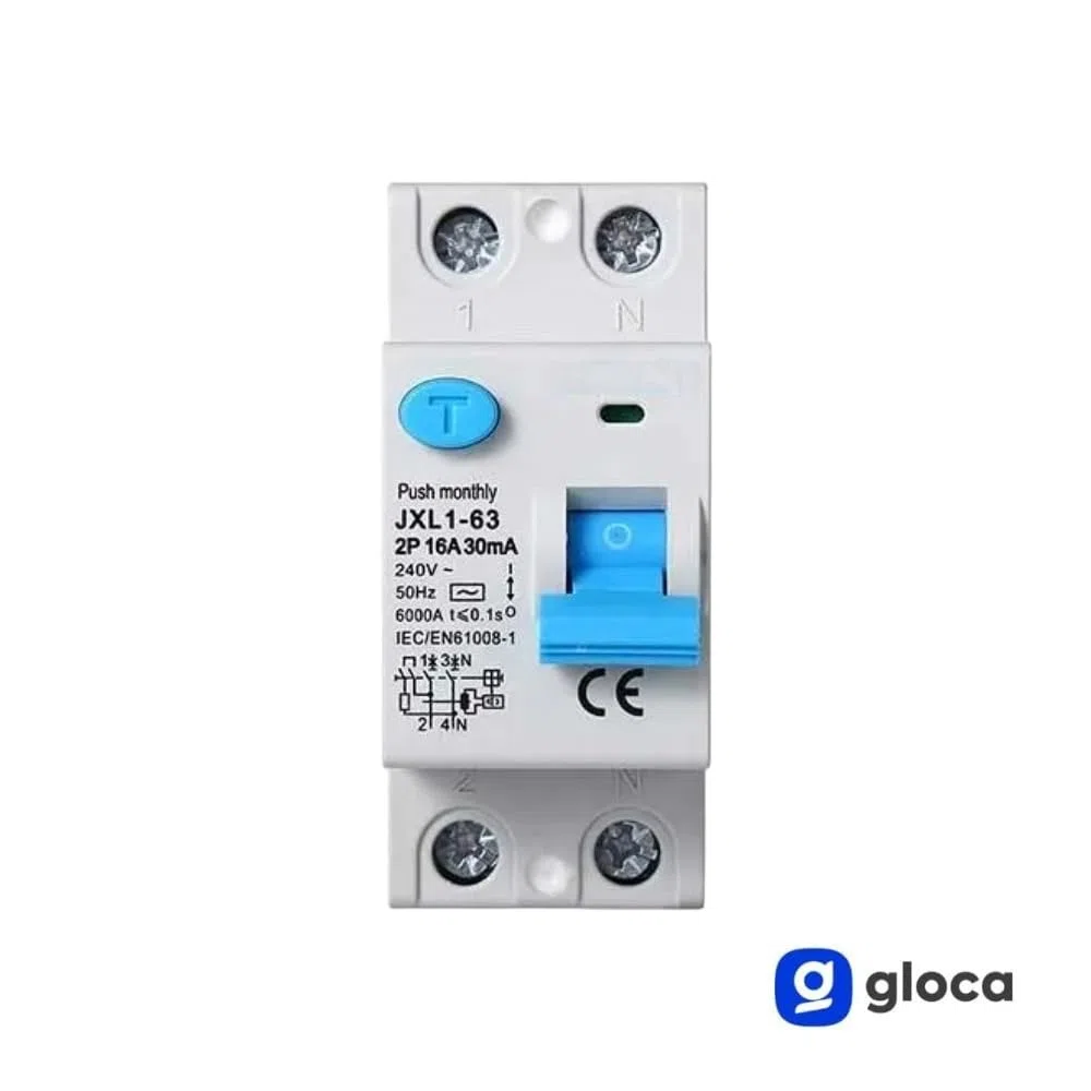 gloca Interruttore Differenziale Puro Salvavita 2P 30mA 220V-6KA CLASSE A 2 Moduli DIN (16 Ampere)