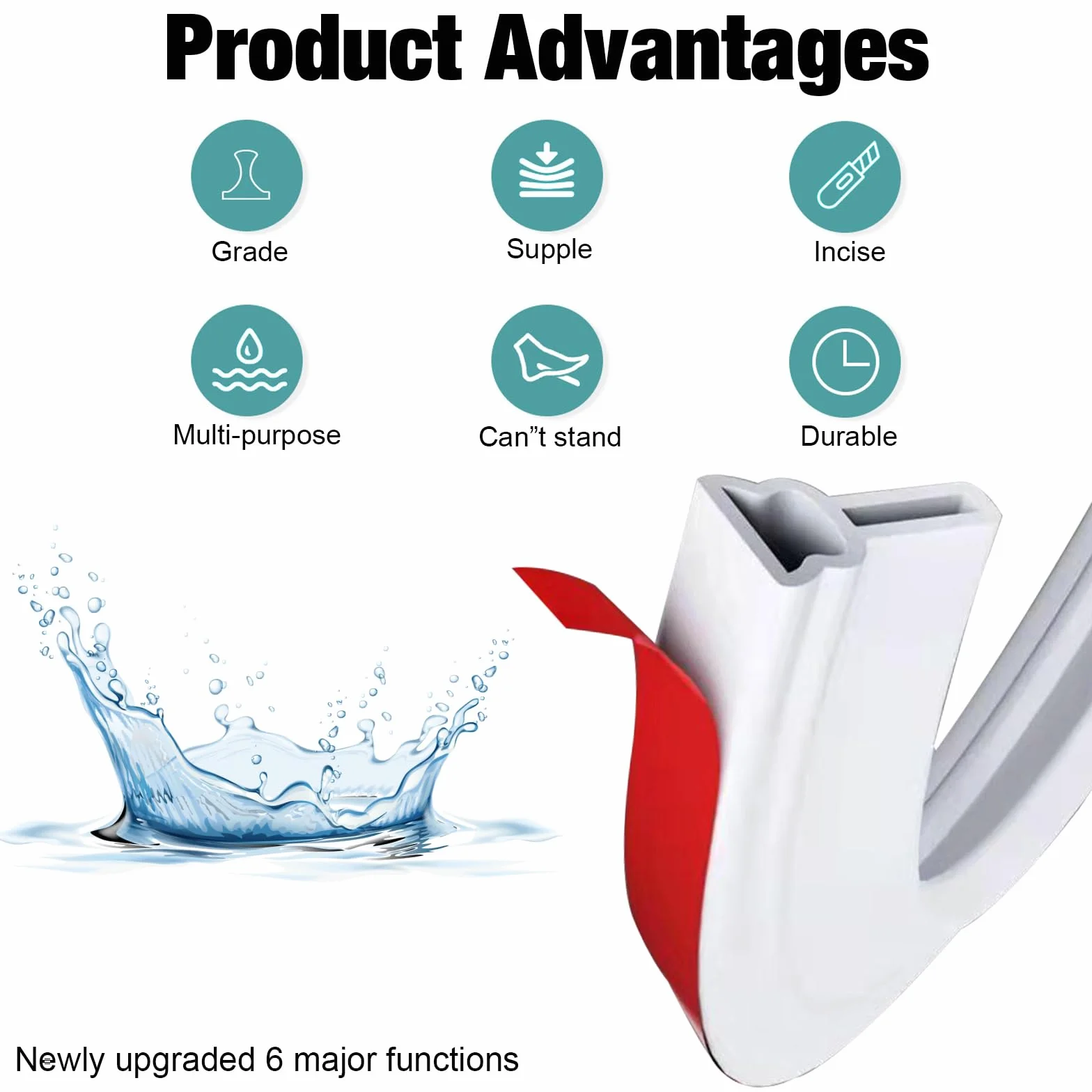 Soglia Doccia Autoadesiva 2M, Barriera Doccia Antiacqua, Striscia di Chiusura in Silicone per il Bagno, Pieghevole 2M Barriera Acqua Impermeabile per Doccia, Pavimento (TPE)
