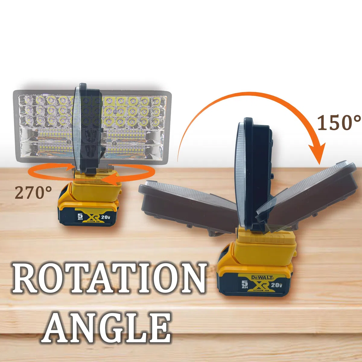 Luce da lavoro a LED senza fili per batteria Dewalt da 20 V, 90 W, 5400 ml, luce LED a fascio largo con due porte di ricarica USB, luce LED per emergenza, officina, garage (senza batteria)